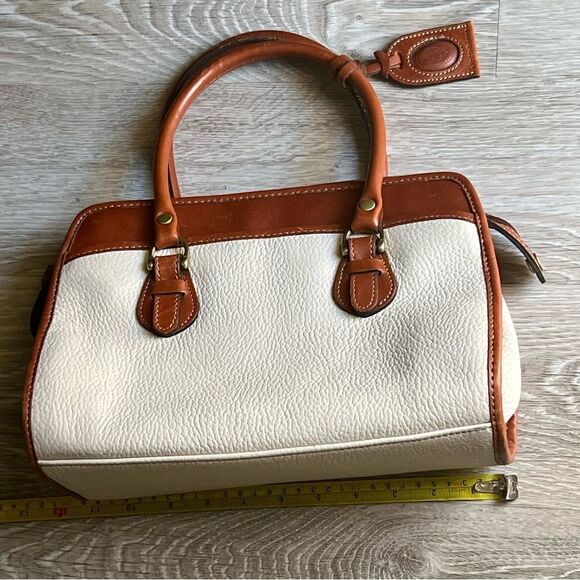 VTG 90s Liz Claiborne Leather Rolled Dual Handle Cream Pebbled Leather brown Bag - Picture 12 of 15